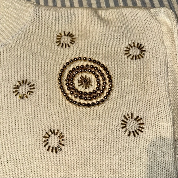 Vintage Premier Moda Sweater  Cream W/ Gold Beaded Design Medium EUC!!!!! - Picture 4 of 10